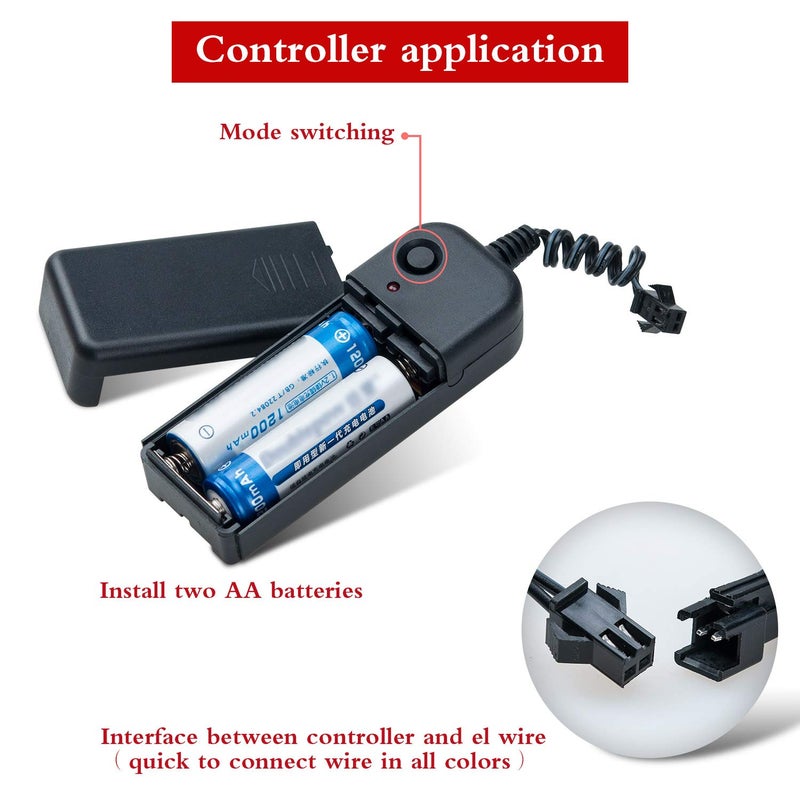 lychee EL Wire Neon Glowing Strobing Electroluminescent Light El Wire w/Battery Pack for Parties, Halloween Decoration (Blue, 9ft) - Image 4